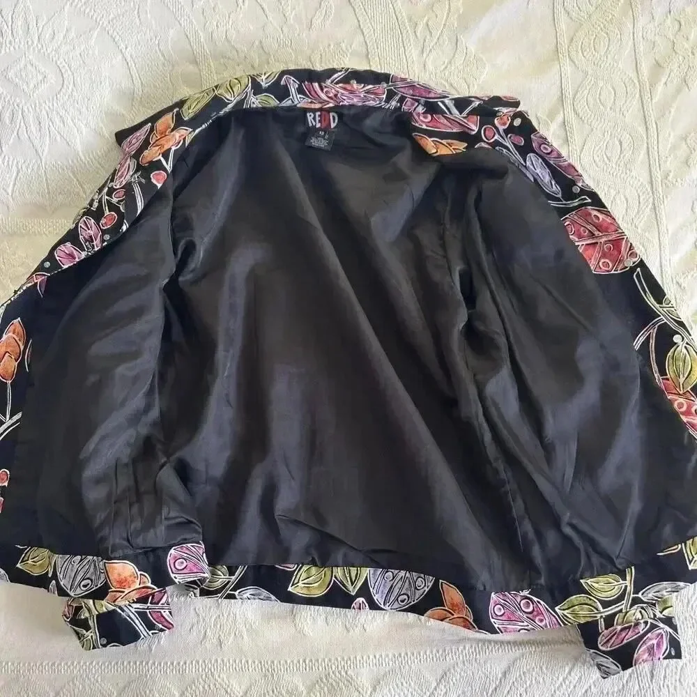 Vintage Sequin 90s Jacket Floral Black Denim Stretch Cotton REDD Jeans Size 12
